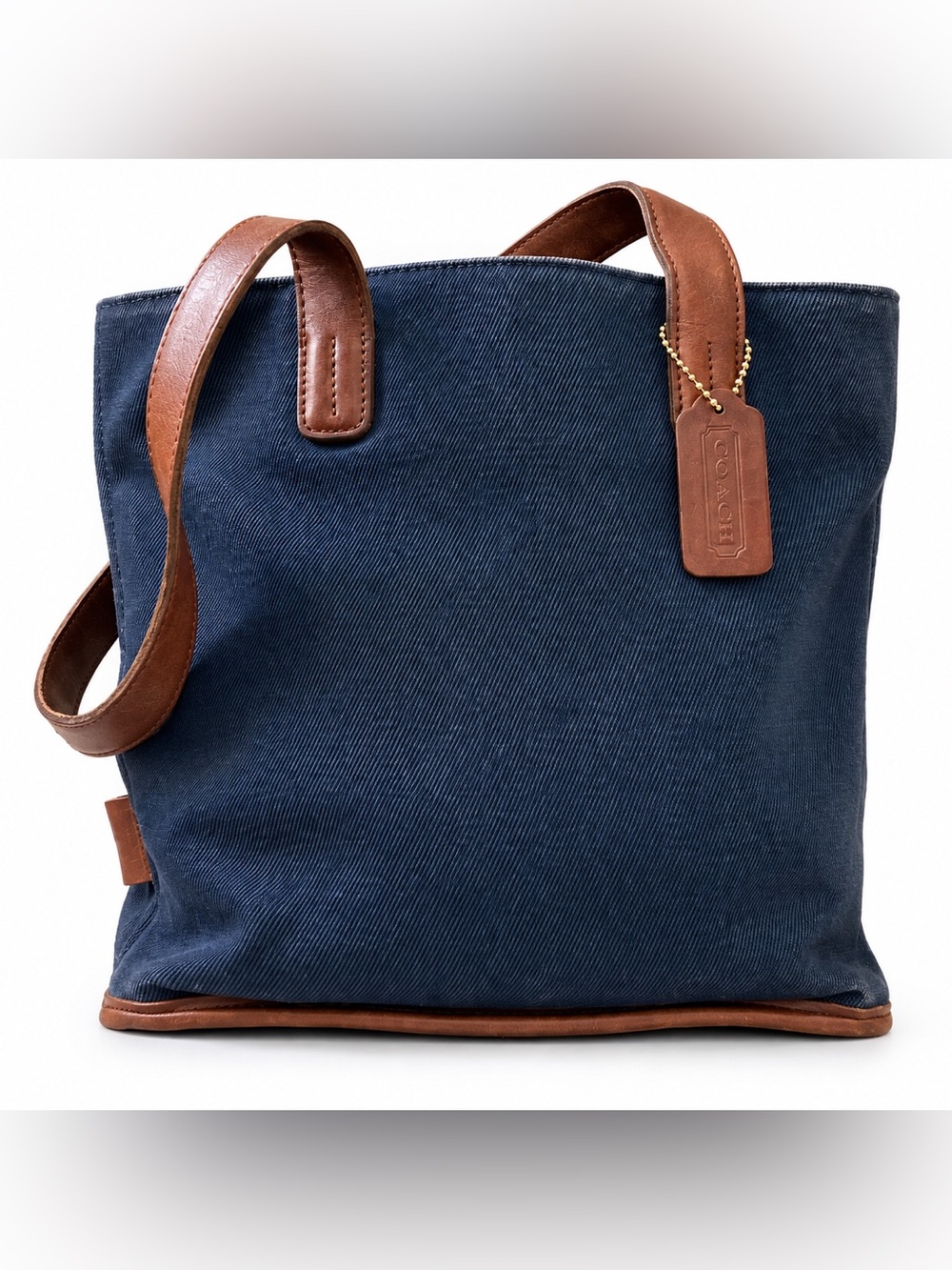 Vintage Coach Greenwich Twill Tote 6134 USA Navy Canvas Brown Leather
